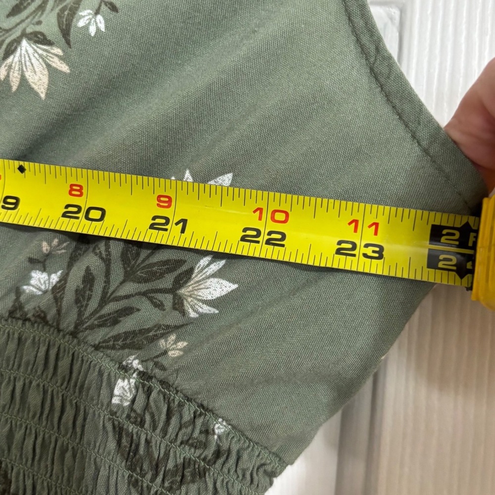 Old Navy Midi Dress Womens XXL Green Pre-owned Smocked Waist Floral Pockets - Picture 6 of 10